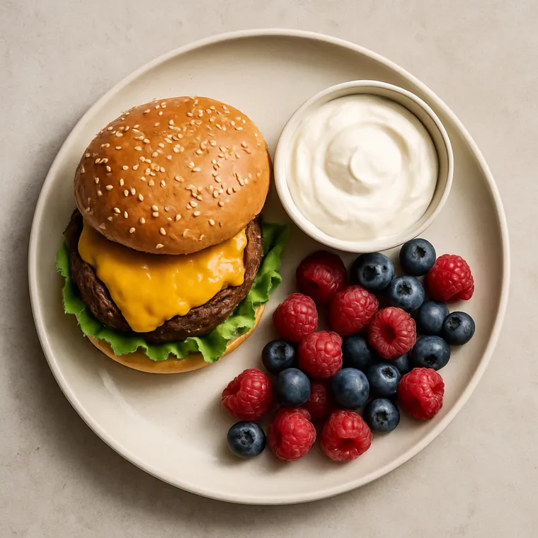 Burger + yogurt & berries, Knoomi's version